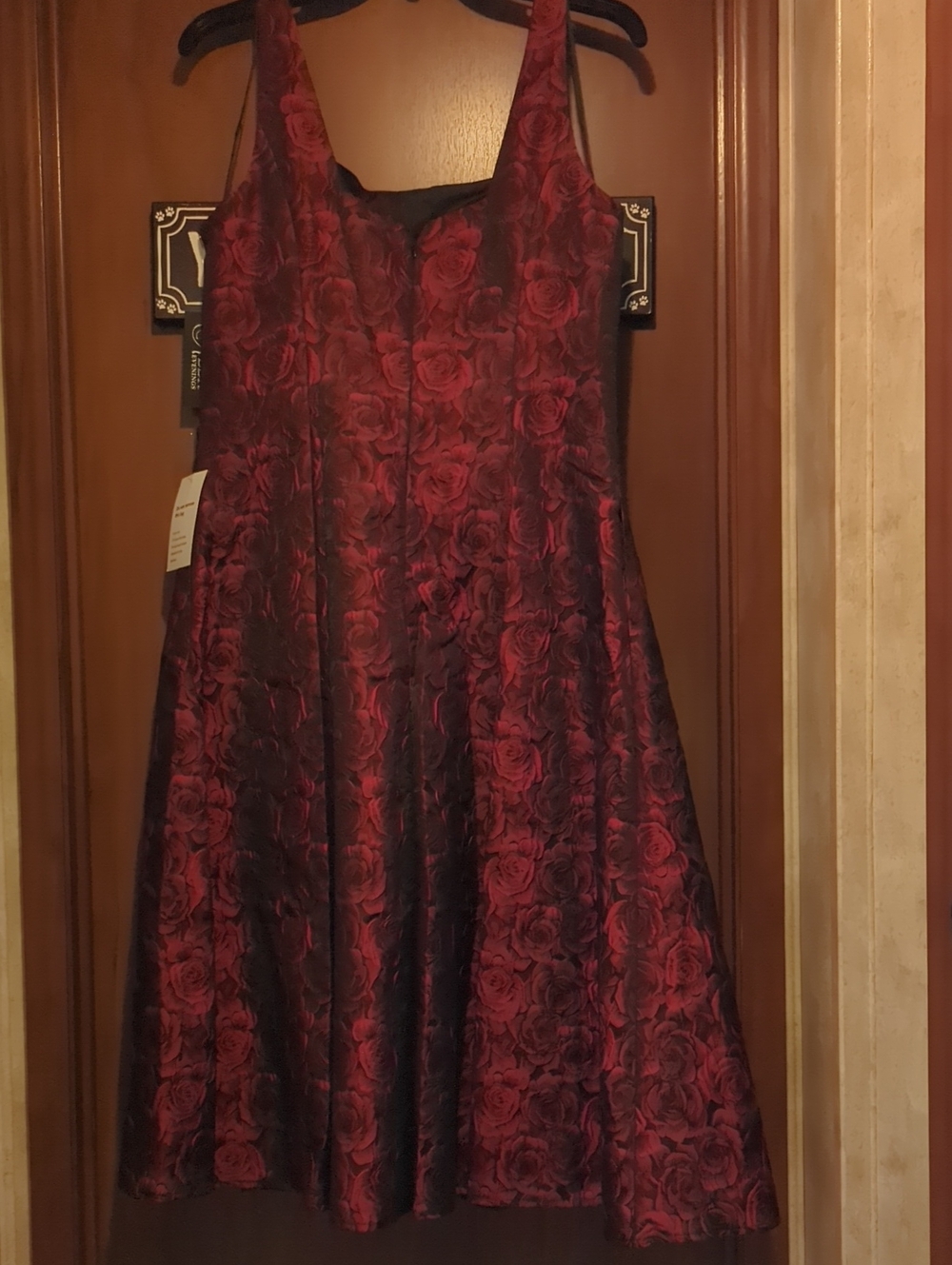 Alex Evenings Black and Red Floral Jacquard A-Line Dress - Picture 3 of 4
